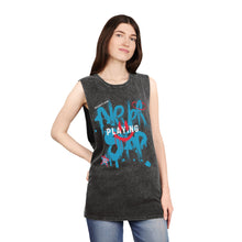 Load image into Gallery viewer, Unisex Stonewash "Never Stop Playing" Blue/Pink Tank Top