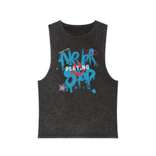 Load image into Gallery viewer, Unisex Stonewash "Never Stop Playing" Tank Top(blue logo)