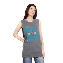 Load image into Gallery viewer, Unisex Stonewash "Never Stop Playing" Tank Top(blue logo)