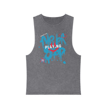 Load image into Gallery viewer, Unisex Stonewash "Never Stop Playing" Tank Top(blue logo)