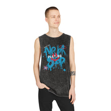 Load image into Gallery viewer, Unisex Stonewash "Never Stop Playing" Tank Top(blue logo)
