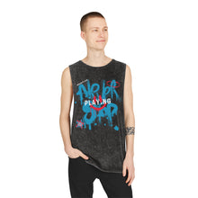 Load image into Gallery viewer, Unisex Stonewash &quot;Never Stop Playing&quot; Blue/Pink Tank Top
